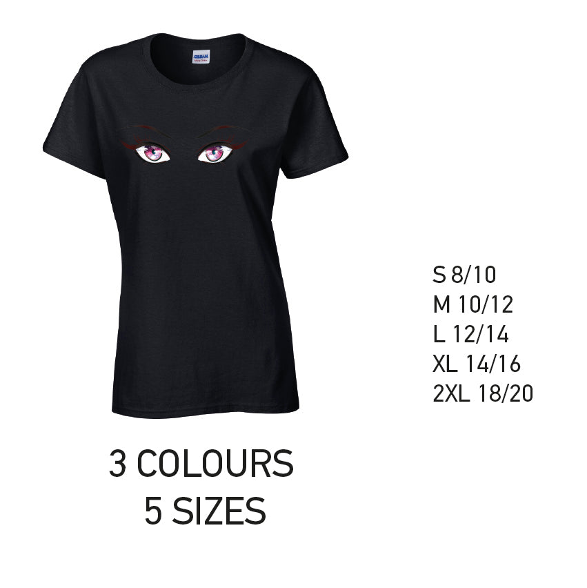 LT27 Pink Eyes Ladies Cotton T-Shirt 5 sizes 3 Colours Available Latex printed