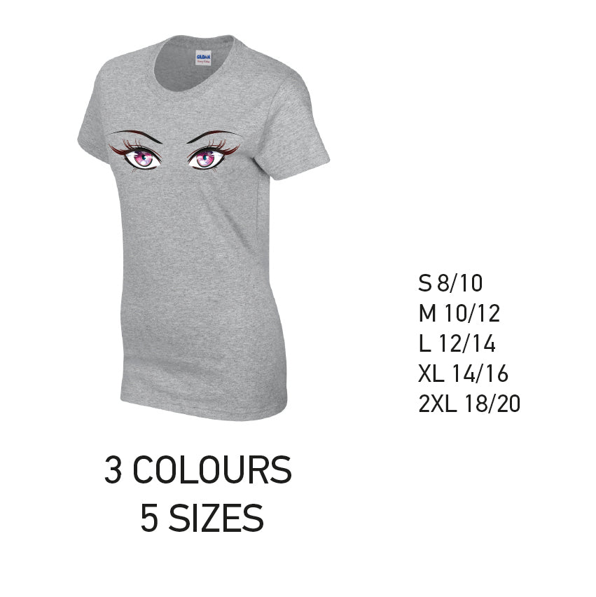 LT27 Pink Eyes Ladies Cotton T-Shirt 5 sizes 3 Colours Available Latex printed