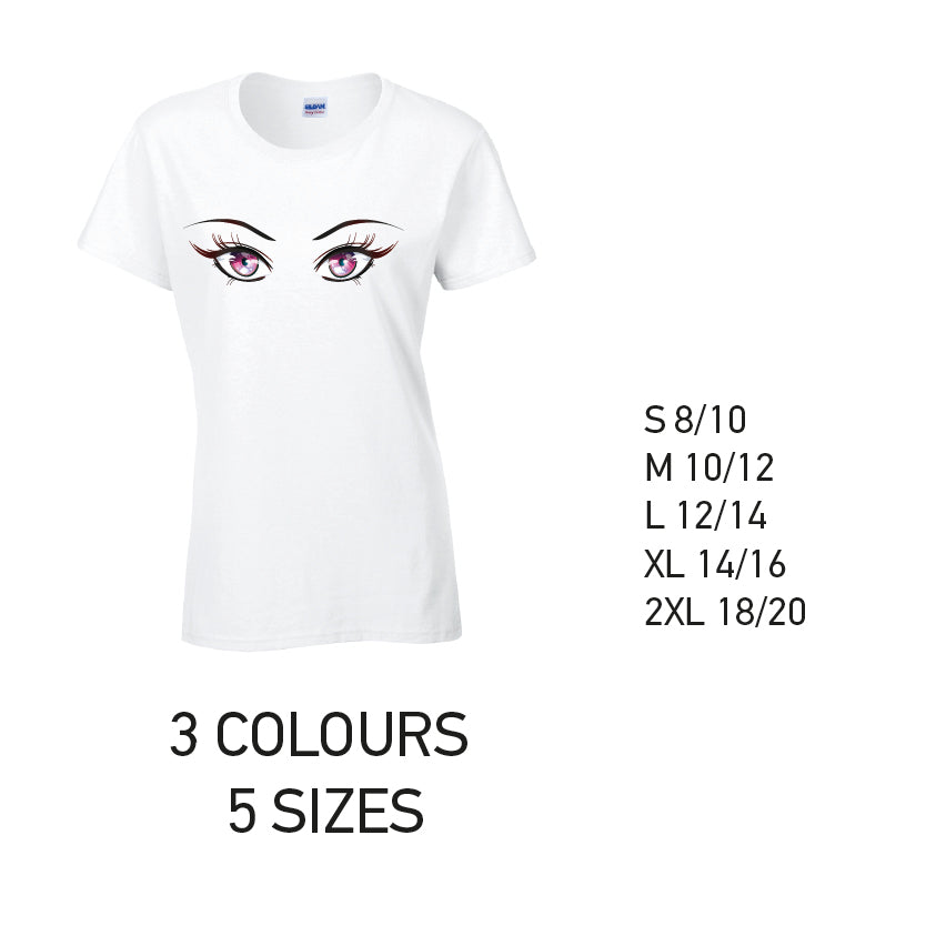LT27 Pink Eyes Ladies Cotton T-Shirt 5 sizes 3 Colours Available Latex printed