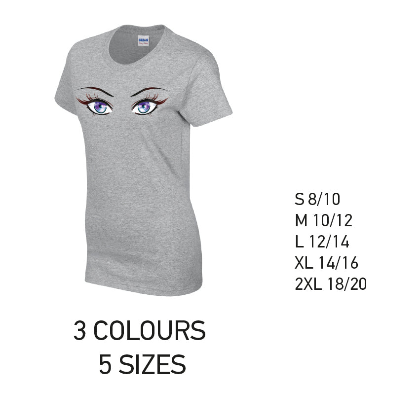 LT28 Purple Eyes Ladies Cotton T-Shirt 5 sizes 3 Colours Available Latex printed