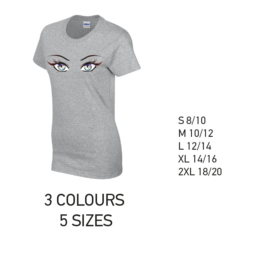 LT29 Rainbow Eyes Ladies Cotton T-Shirt 5 sizes 3 Colours Available Latex printed