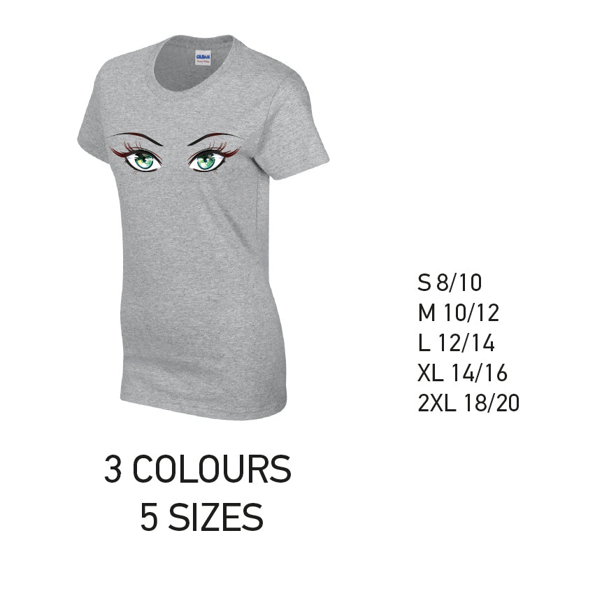 LT32 Green Eyes Ladies Cotton T-Shirt 5 sizes 3 Colours Available Latex printed
