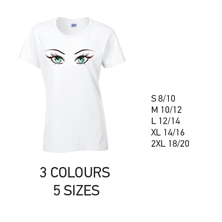 LT32 Green Eyes Ladies Cotton T-Shirt 5 sizes 3 Colours Available Latex printed