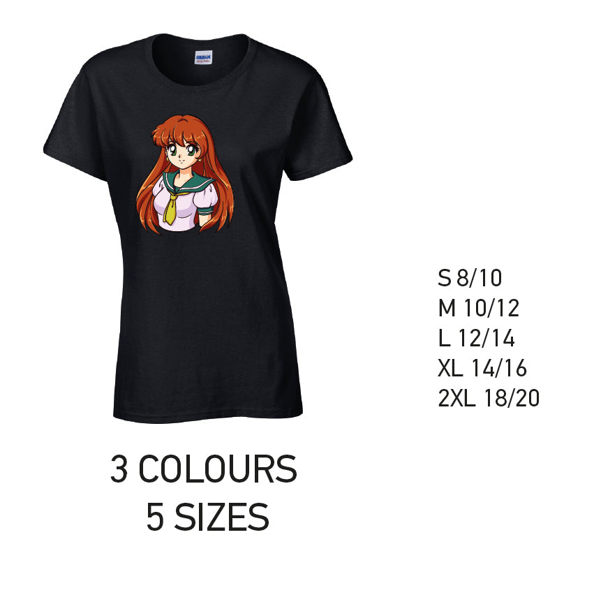LT34 Anime Manga Ladies Cotton T-Shirt 5 sizes 3 Colours Available Latex printed