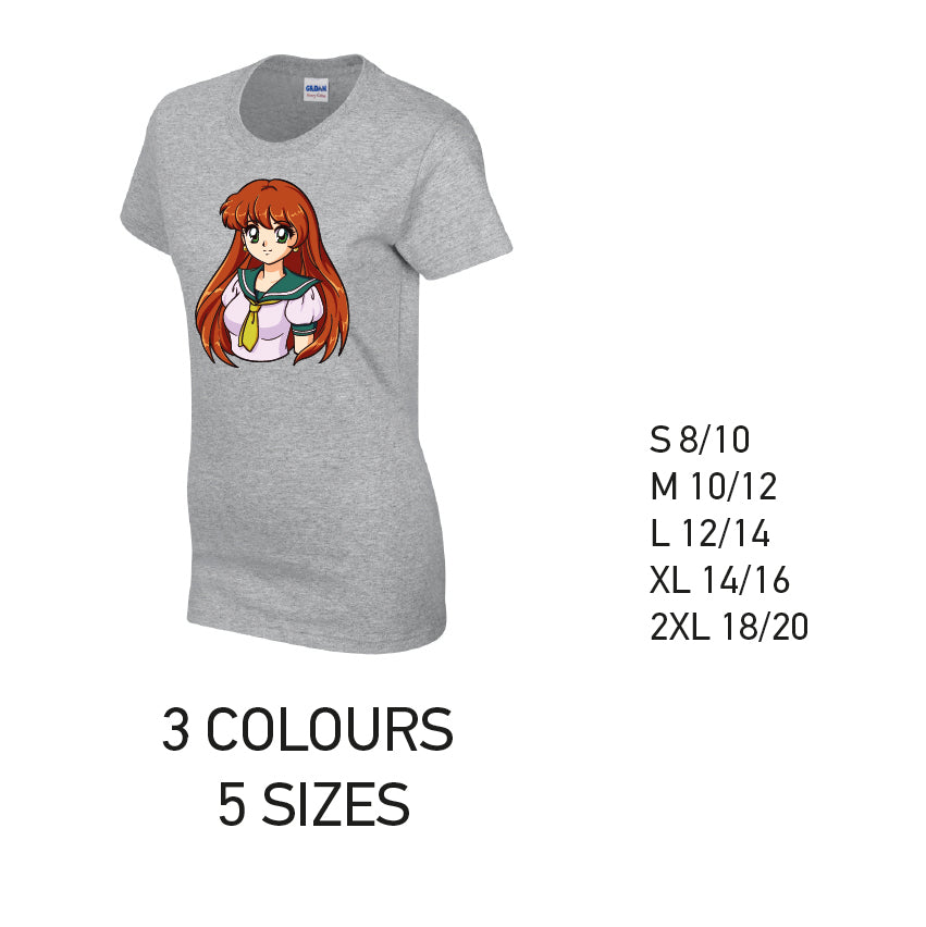 LT34 Anime Manga Ladies Cotton T-Shirt 5 sizes 3 Colours Available Latex printed