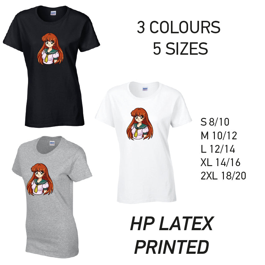 LT34 Anime Manga Ladies Cotton T-Shirt 5 sizes 3 Colours Available Latex printed