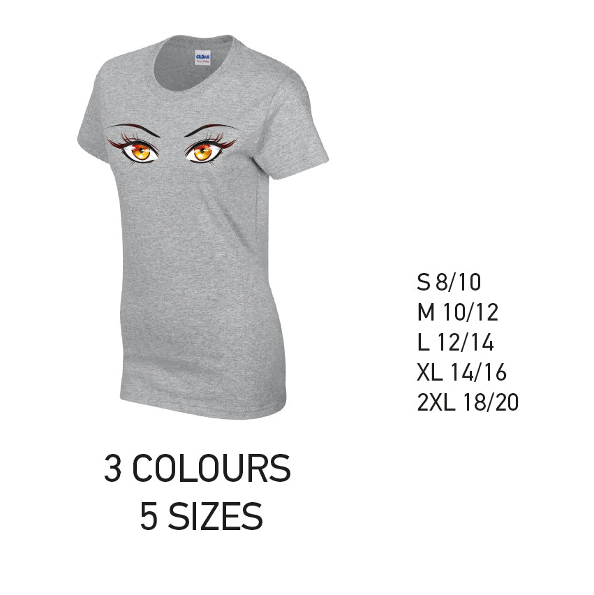 LT35 Orange Eyes Ladies Cotton T-Shirt 5 sizes 3 Colours Available Latex printed