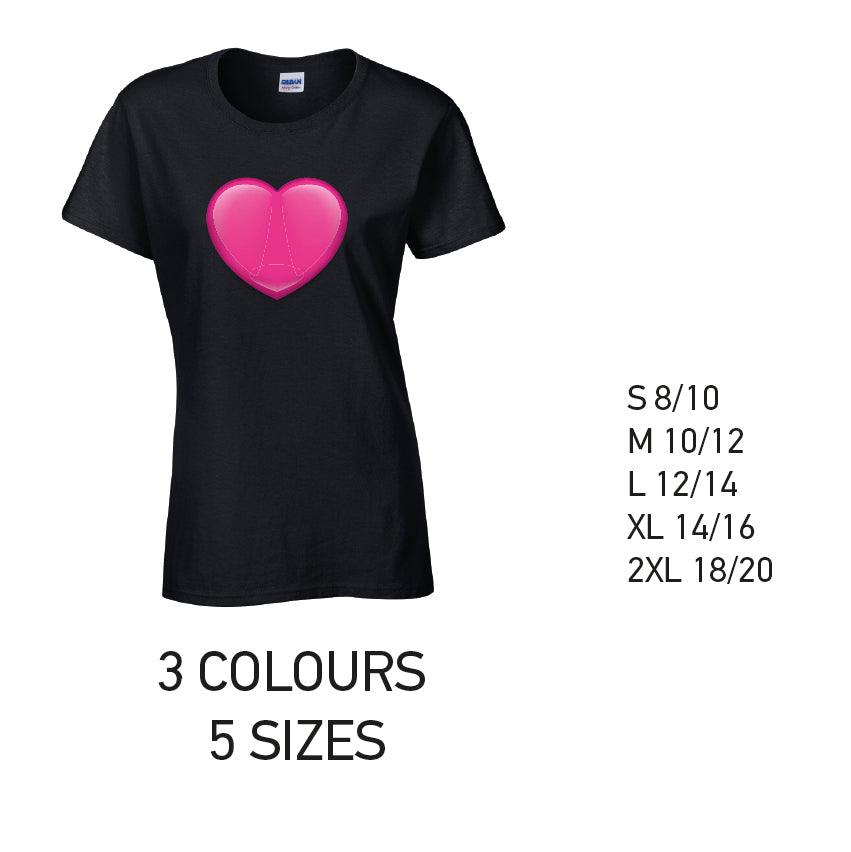 LT36 Pink Heart Ladies Cotton T-Shirt 5 sizes 3 Colours Available Latex printed
