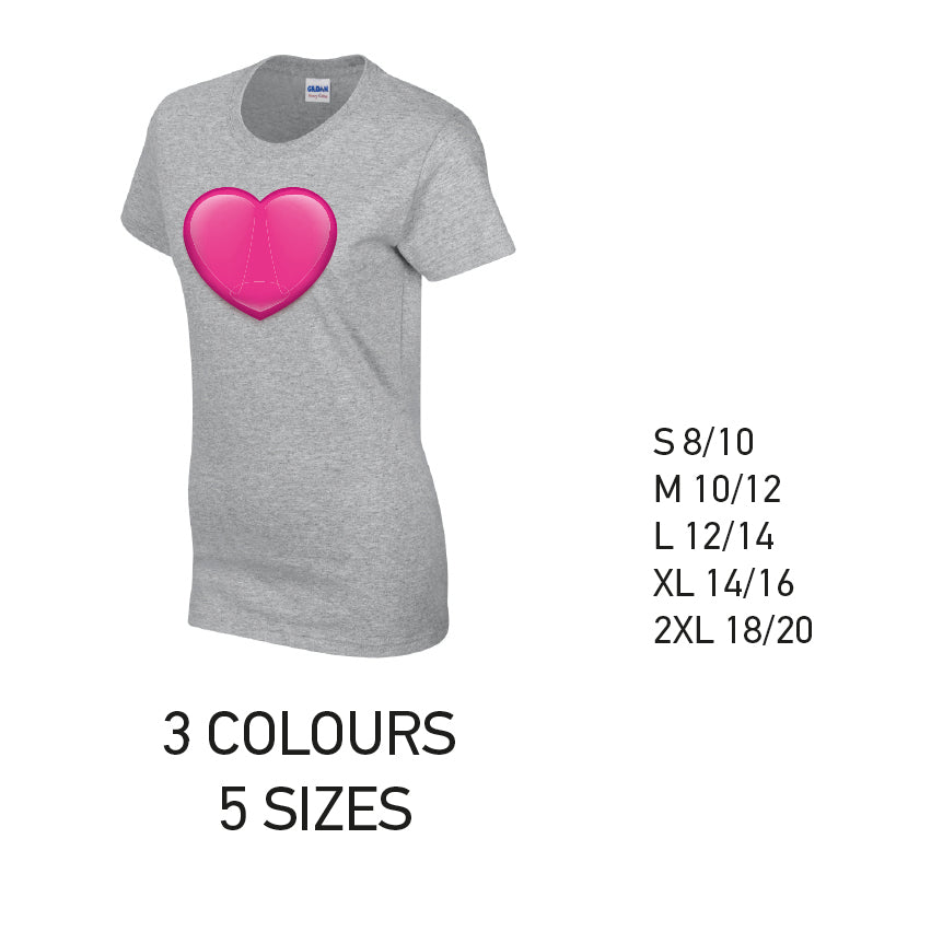 LT36 Pink Heart Ladies Cotton T-Shirt 5 sizes 3 Colours Available Latex printed