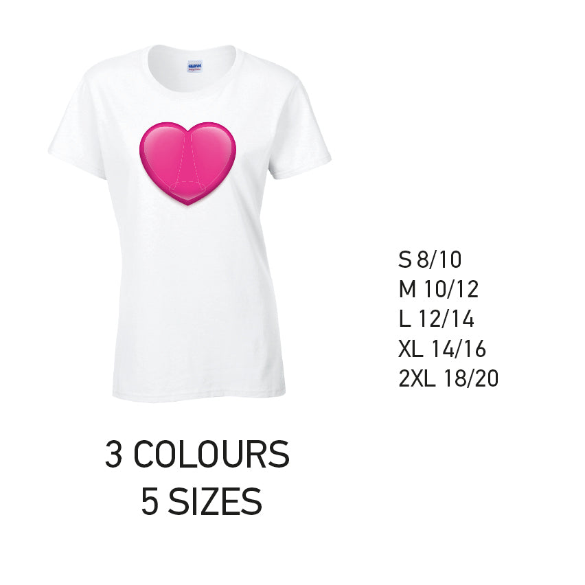 LT36 Pink Heart Ladies Cotton T-Shirt 5 sizes 3 Colours Available Latex printed