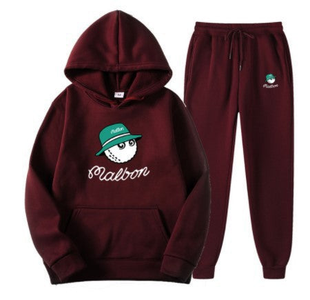 Men Golf Casual Sport Fleece Lined Hooded Sweatshirt Tracksuit Set