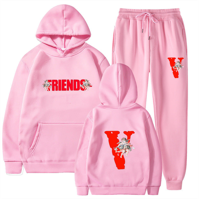Large V Graphic Loose Hooded Women's Sweatshirt Top