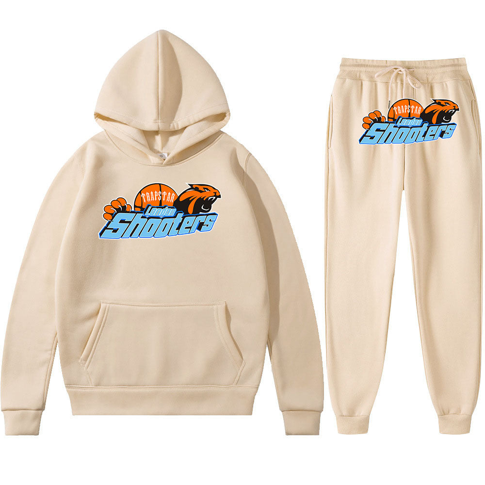 Men's Loose Graphic Print Long Sleeve Hooded Sweatshirt Two-Piece Set
