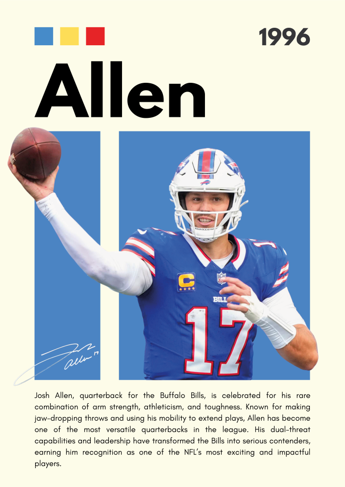 NFL10 Josh Allen (1996) Printed | Premium Waterproof & Tear Resistant Full Colour Posters