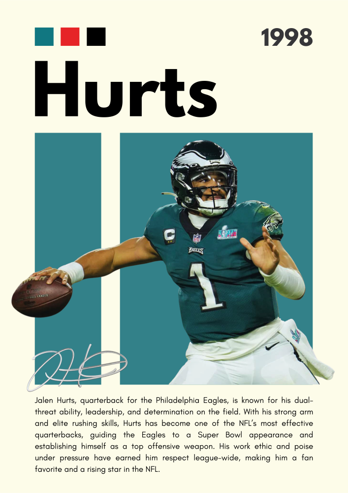 NFL12 Jalen Hurts (1998) Printed | Premium Waterproof & Tear Resistant Full Colour Posters