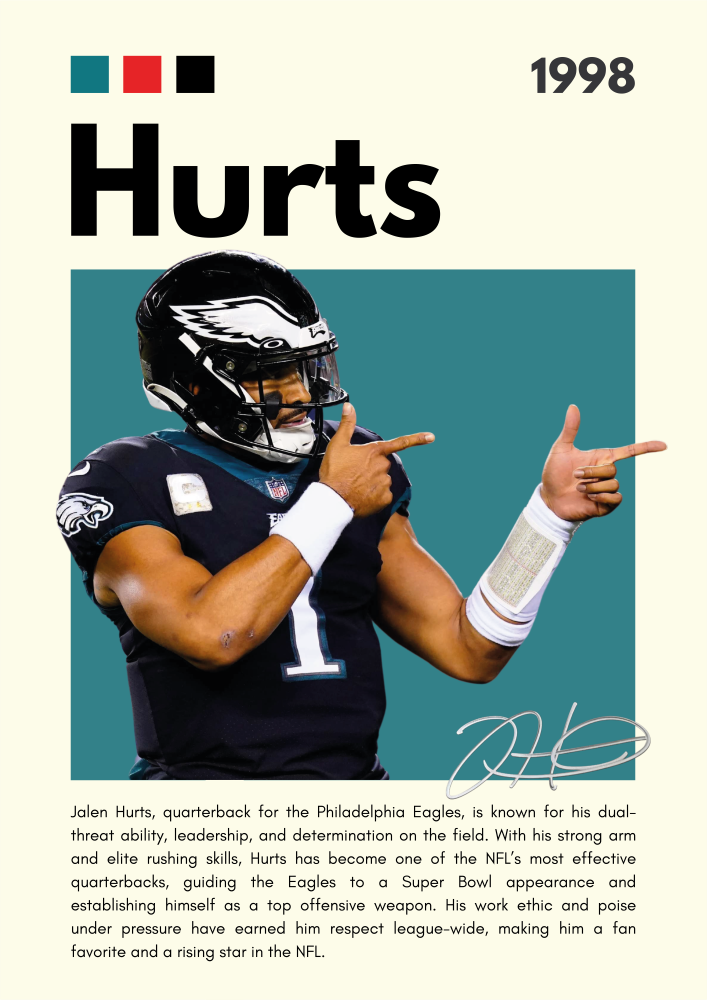 NFL13 Jalen Hurts (1998) Printed | Premium Waterproof & Tear Resistant Full Colour Posters