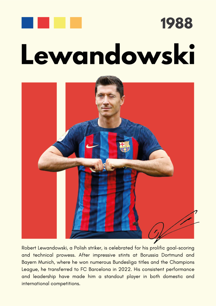 FOOT14 Robert Lewandowski (1988) Printed | Premium Waterproof & Tear Resistant Full Colour Posters