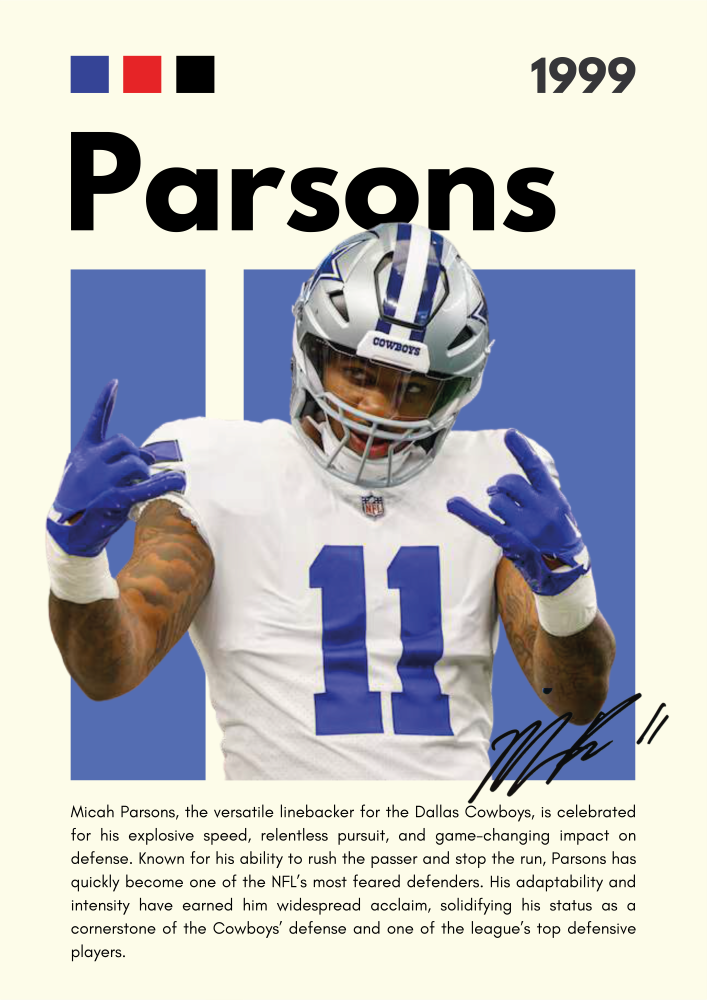 NFL14 Micah Parsons (1999) Printed | Premium Waterproof & Tear Resistant Full Colour Posters