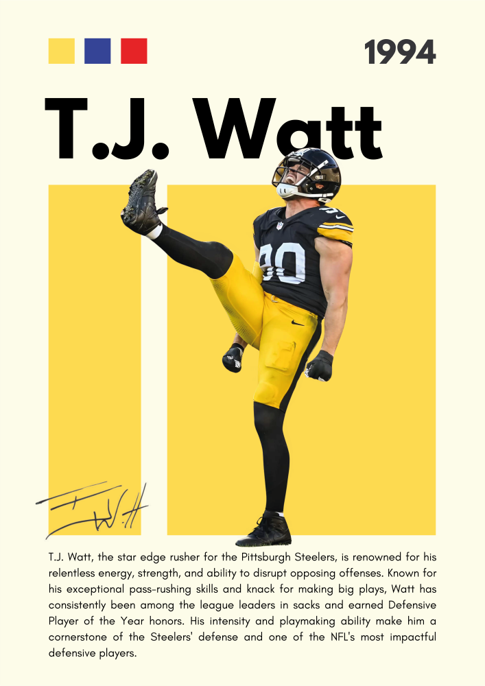 NFL15 T.J Watt (1994) Printed | Premium Waterproof & Tear Resistant Full Colour Posters