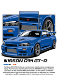 Nissan R34 GT-R Car Poster Printed | Premium Waterproof & Tear Resistant Full Colour Posters