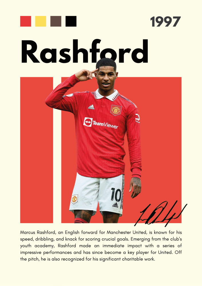 FOOT16 Marcus Rashford (1997) Printed | Premium Waterproof & Tear Resistant Full Colour Posters