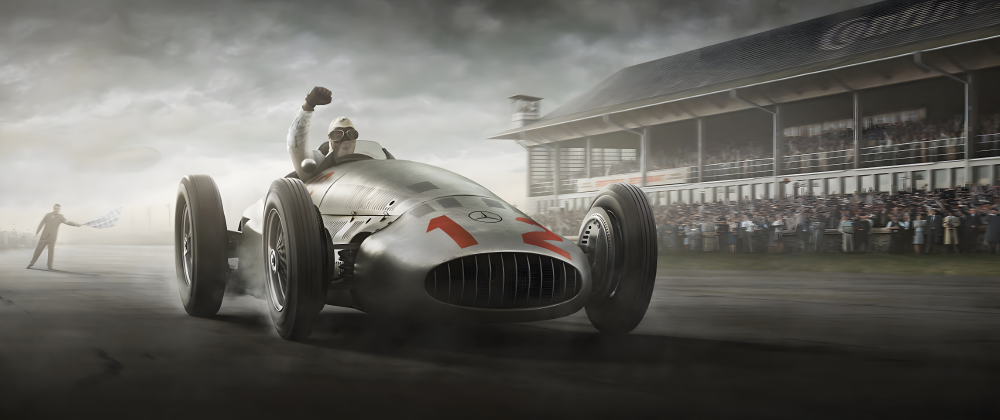 PC16 Mercedes Benz Silver Arrow (1930s) Panoramic Premium Waterproof & Tear Resistant Poster