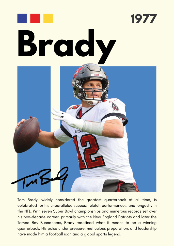 NFL16 Tom Brady (1977) Printed | Premium Waterproof & Tear Resistant Full Colour Posters