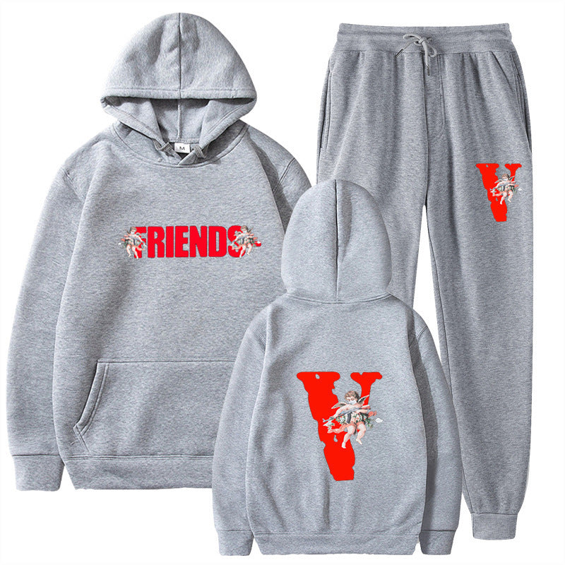 Large V Graphic Loose Hooded Women's Sweatshirt Top