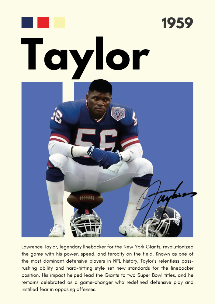 NFL18 Lawernce Taylor (1959) Printed | Premium Waterproof & Tear Resistant Full Colour Posters