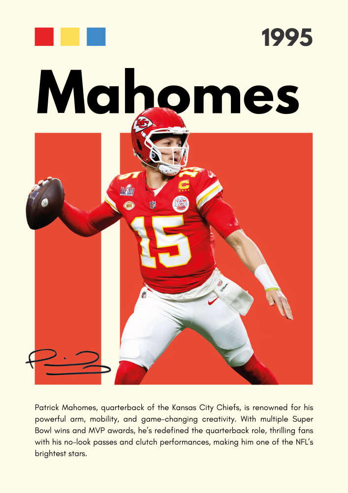 NFL01 Patrick Mahomes (1995) Printed | Premium Waterproof & Tear Resistant Full Colour Posters