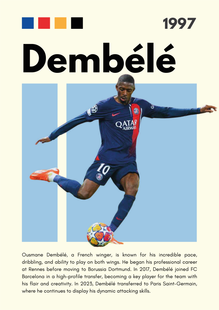FOOT20 Ousmane Dembele (1997) Printed | Premium Waterproof & Tear Resistant Full Colour Posters