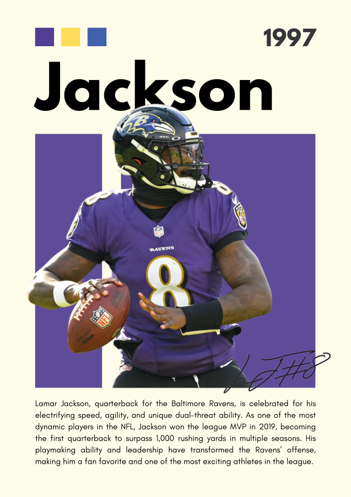 NFL20 Lamar Jackson (1997) Printed | Premium Waterproof & Tear Resistant Full Colour Posters