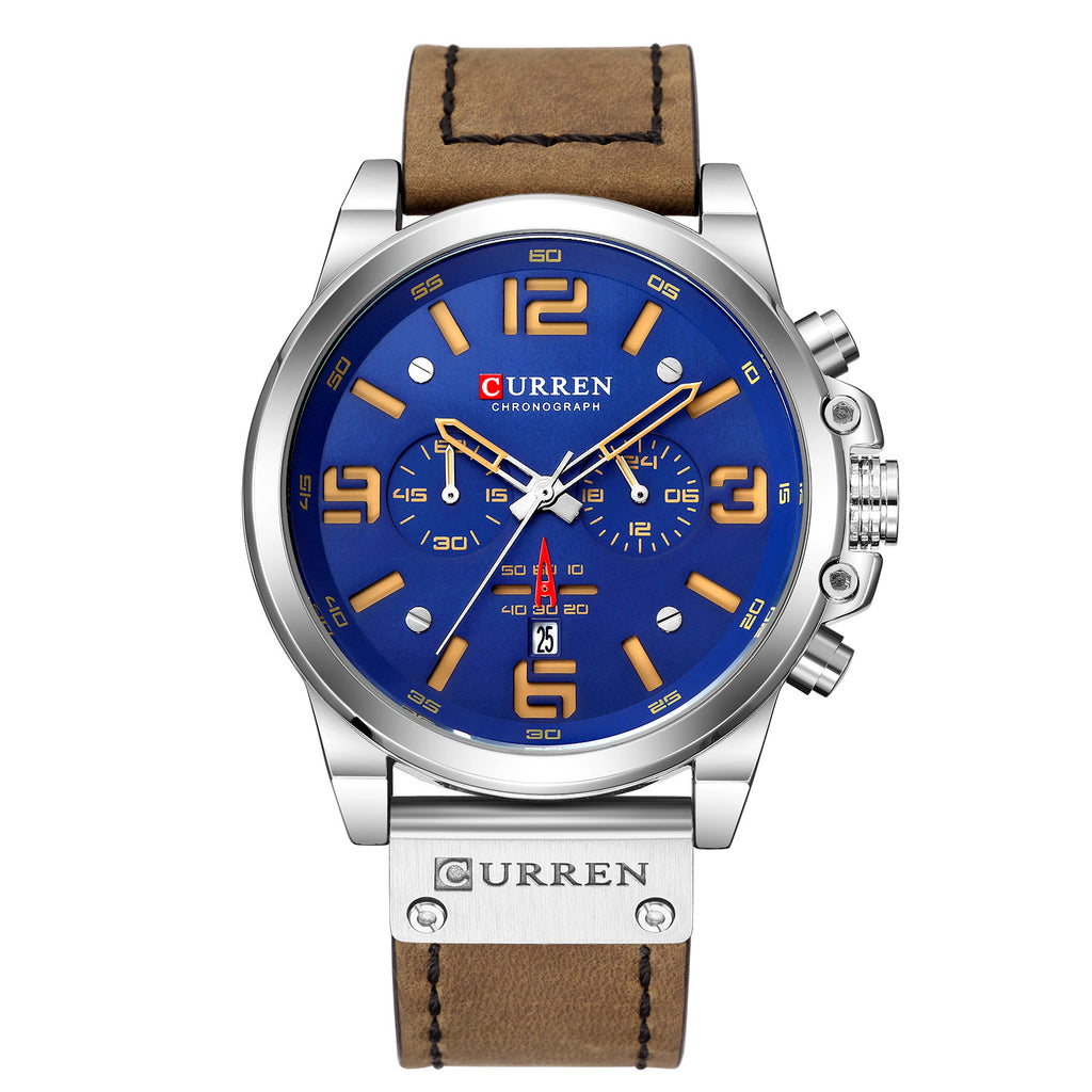 Men's Watch Sports Six Pin Quartz Watch Calendar Men's Watch Waterproof Belt Watch