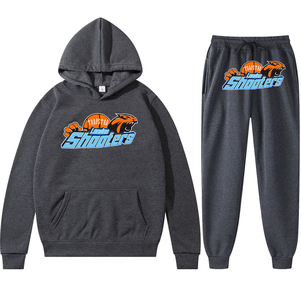Men's Loose Graphic Print Long Sleeve Hooded Sweatshirt Two-Piece Set