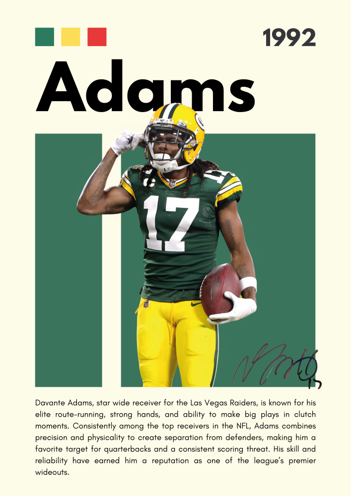 NFL22 Davante Adams (1992) Printed | Premium Waterproof & Tear Resistant Full Colour Posters