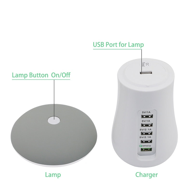 Leebote Multiple USB Phone Charger Mushroom Night Lamp Charging Station Dock QC 3.0 Quick Charger for Mobile Phone and Tablet