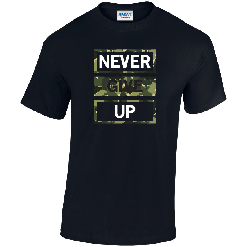 Never Give Up Cotton T-Shirt Available in Black Grey and White TM25CL10