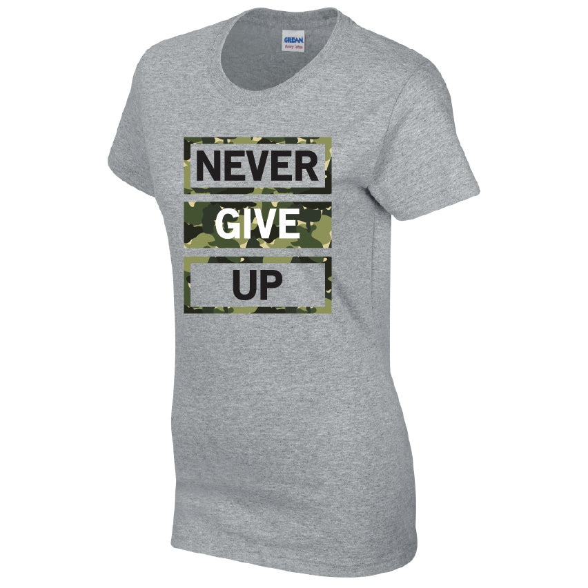 Never Give Up Cotton T-Shirt Available in Black Grey and White TF25CL10