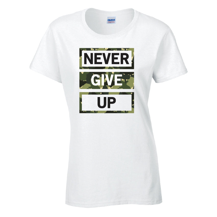 Never Give Up Cotton T-Shirt Available in Black Grey and White TF25CL10