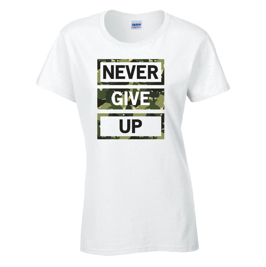 Never Give Up Cotton T-Shirt Available in Black Grey and White TF25CL10