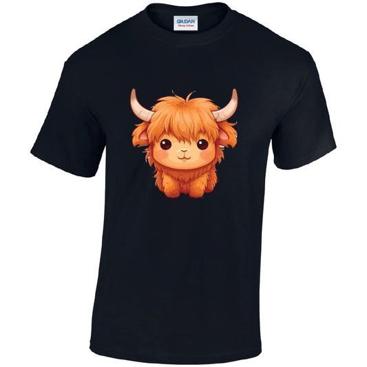 Highland Cow Cotton T-Shirt Available in Black Grey and White TM25CL01