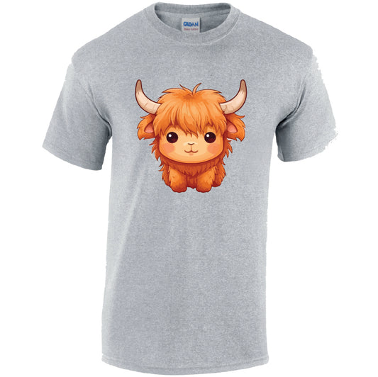 Highland Cow Cotton T-Shirt Available in Black Grey and White TM25CL01