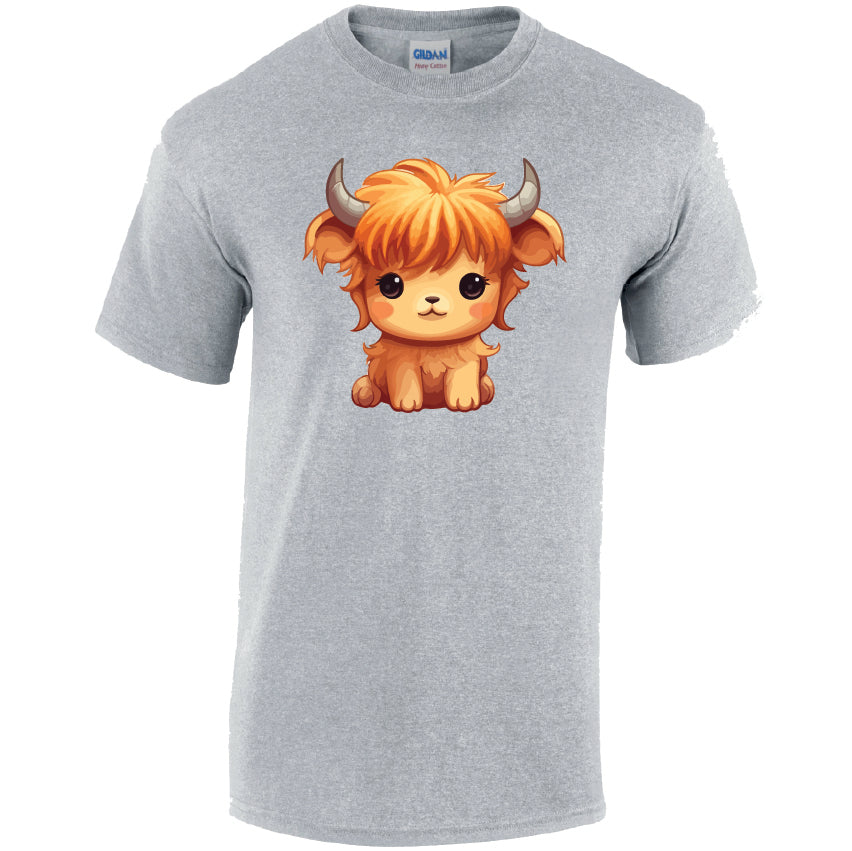 Highland Cow Cotton T-Shirt Available in Black Grey and White TM25CL02