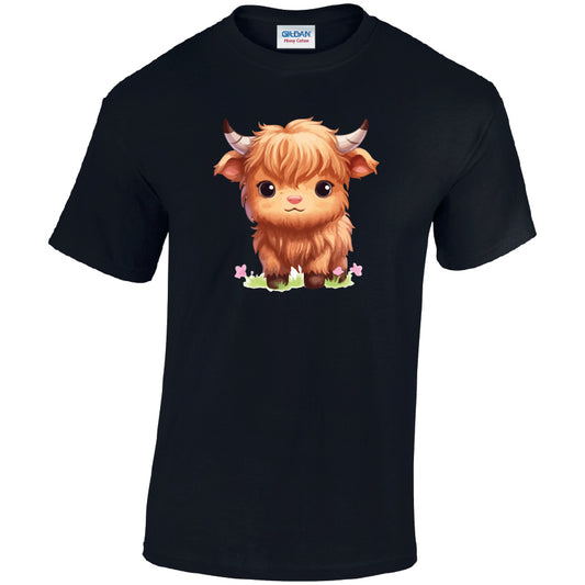 Highland Cow Cotton T-Shirt Available in Black Grey and White TM25CL03