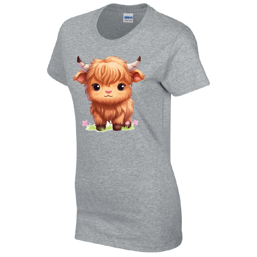 Highland Cow Cotton T-Shirt Available in Black Grey and White TF25CL03