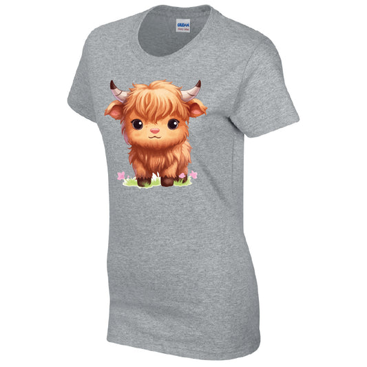 Highland Cow Cotton T-Shirt Available in Black Grey and White TF25CL03
