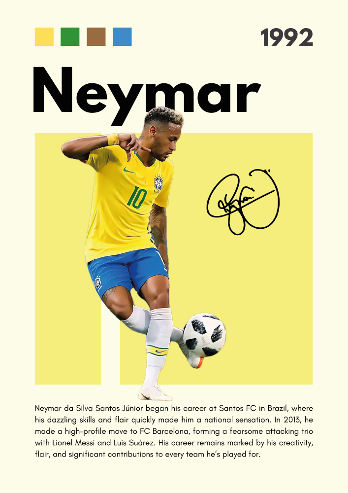 FOOT02 Neymar Da Silva Santos (1992) Printed | Premium Waterproof & Tear Resistant Full Colour Posters