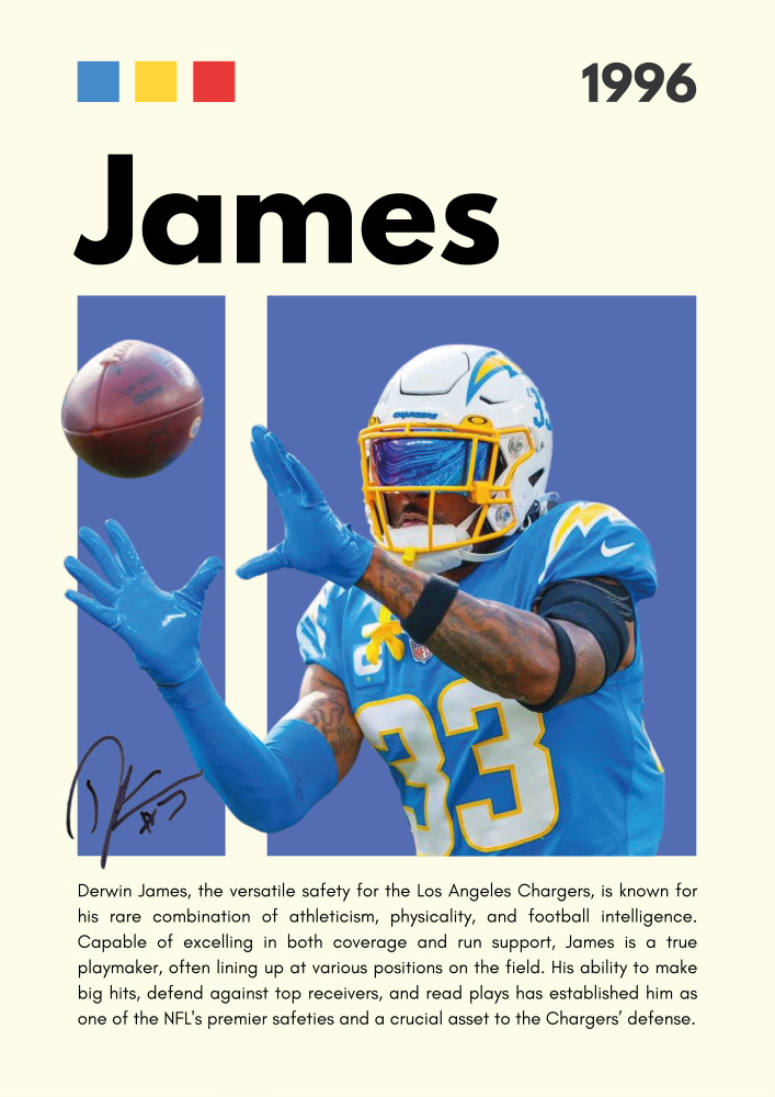 NFL30 Derwin James (1996) Printed | Premium Waterproof & Tear Resistant Full Colour Posters
