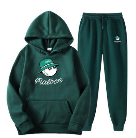 Men Golf Casual Sport Fleece Lined Hooded Sweatshirt Tracksuit Set