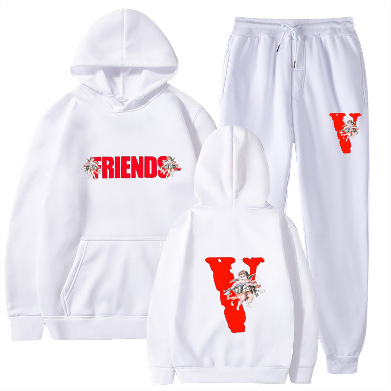 Large V Graphic Loose Hooded Women's Sweatshirt Top